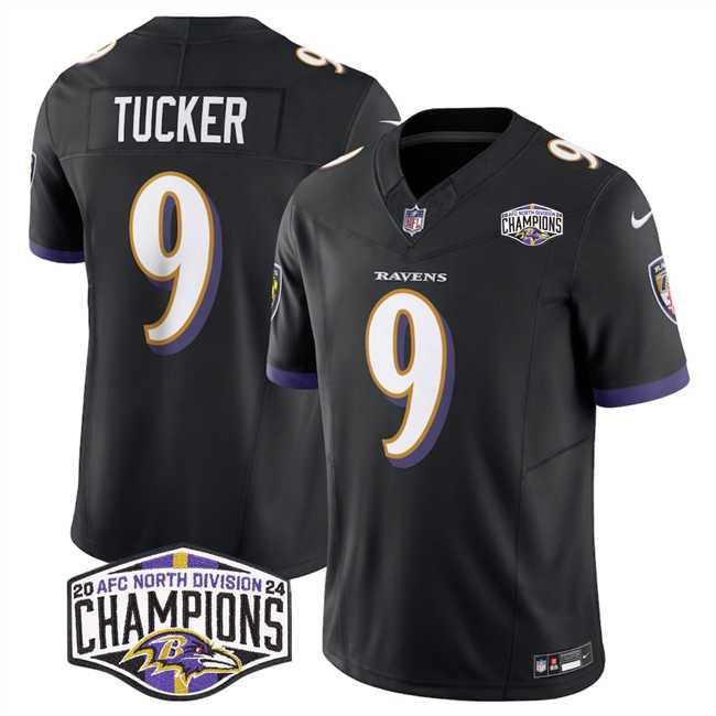 Men%27s Baltimore Ravens #9 Justin Tucker Black F.U.S.E 2024 AFC North Division Champions Vapor Limited Jersey